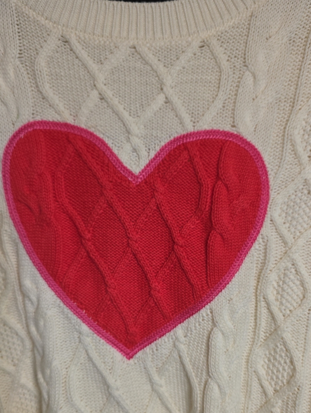 Lands' End Women's Cream Cable Knit Sweater with Pink Heart XL / 18 Drifter - Picture 3 of 6
